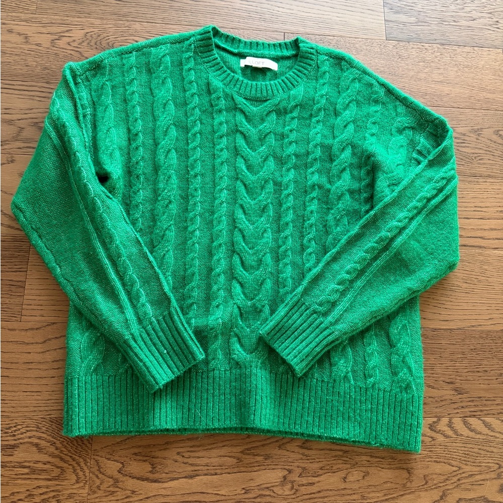 LOFT Vibrant Green Cable Knit Sweater